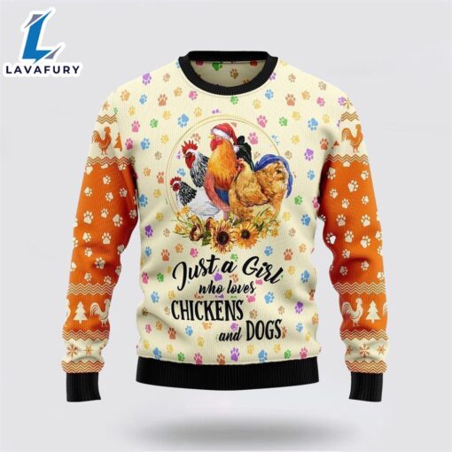 Just A Girl Who Loves Chickens And Dogs Ugly Christmas Sweater For Men And Women  Gift Dog Loves