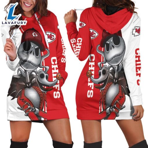 Kansas City Chiefs Jack Skellington And Zero Hoodie Dress