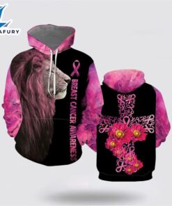 Lion Of Judah Cross Pink Breast Cancer All Over Print Hoodie