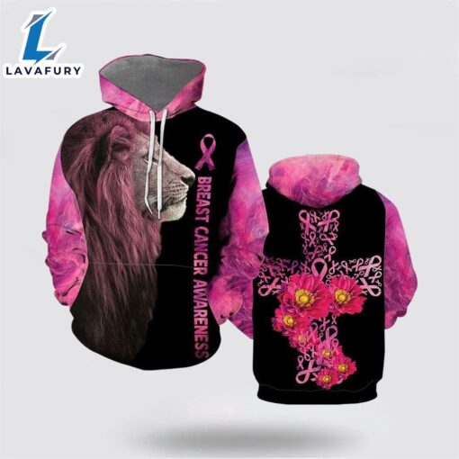 Lion Of Judah Cross Pink Breast Cancer All Over Print Hoodie