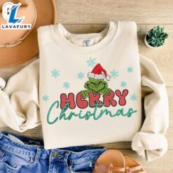 Merry Christmas Grinch Embroidery SweaterFunny…