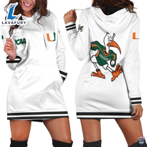 Miami Hurricanes NCAA Classic White 3D Hoodie Dress