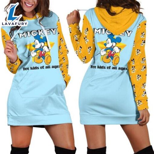 Mickey 3d All Over Yellow And Blue Hoodie Dress