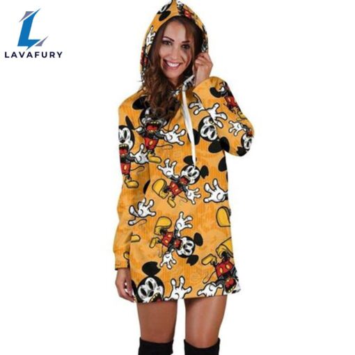 Mickey 3d All Over Yellow Hoodie Dress