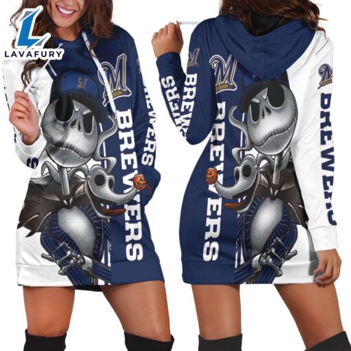 Milwaukee Brewers Jack Skellington And Zero Hoodie Dress