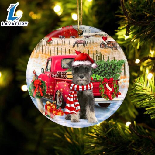 Christmas 2024  Miniature Schnauzer With Red Truck Christmas Ornament, Gift For Christmas