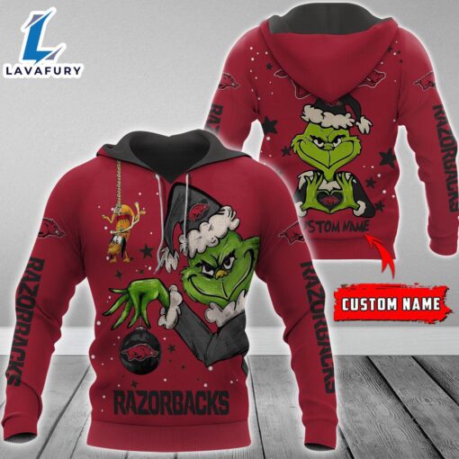 Ncaa Arkansas Razorbacks Football Team The Grinch Custom Name Hoodie  Gift Christmas