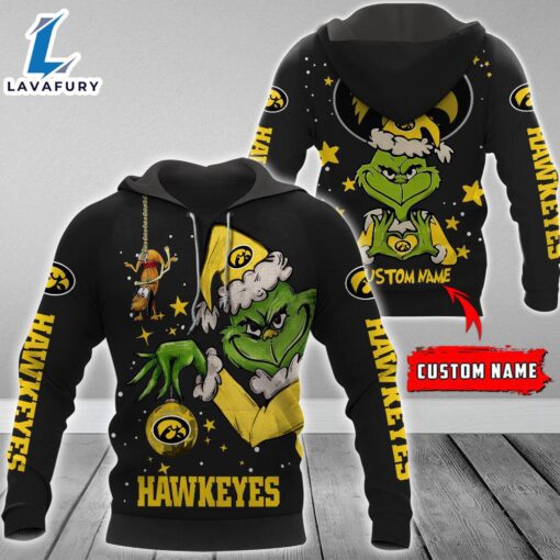 Ncaa Iowa Hawkeyes Football Team The Grinch Custom Name Hoodie  Gift Christmas