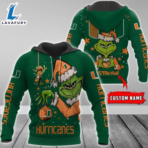 Ncaa Miami Hurricanes Football Team The Grinch Custom Name Hoodie  Gift Christmas