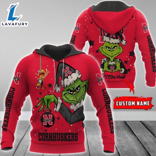 Ncaa Nebraska Cornhuskers Football Team The Grinch Custom Name Hoodie  Gift Christmas