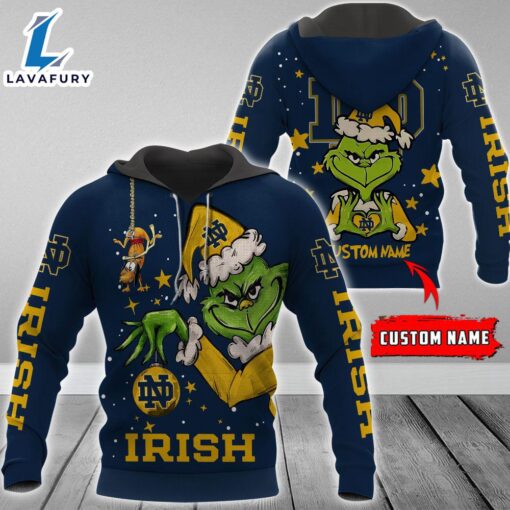 Ncaa Notre Dame Fighting Irish Football Team The Grinch Custom Name Hoodie  Gift Christmas