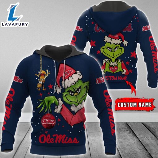 Ncaa Ole Miss Rebels Football Team The Grinch Custom Name Hoodie  Gift Christmas