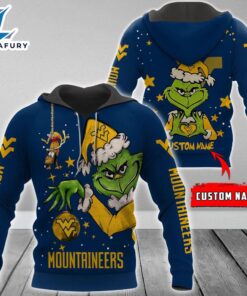 Ncaa West Virginia Mountaineers Football Team The Grinch Custom Name Hoodie  Gift Christmas