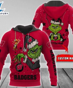 Ncaa Wisconsin Badgers Football Team The Grinch Custom Name Hoodie  Gift Christmas