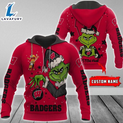 Ncaa Wisconsin Badgers Football Team The Grinch Custom Name Hoodie  Gift Christmas