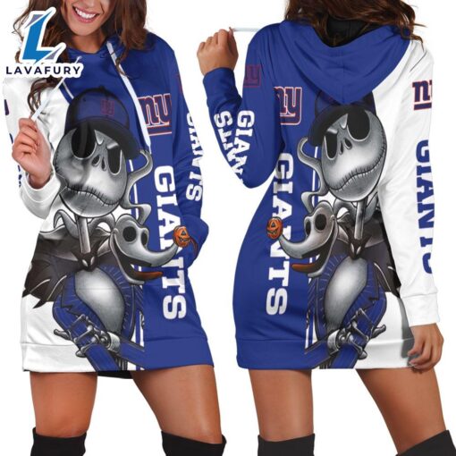 New York Giants Jack Skellington And Zero Hoodie Dress