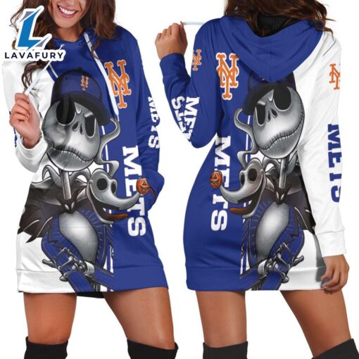 New York Mets Jack Skellington And Zero Hoodie Dress