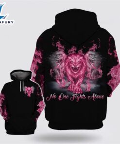 No One Fights Alone Breast Cancer Flaming Lions Pink Black Hoodie