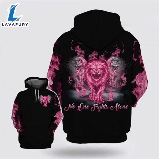 No One Fights Alone Breast Cancer Flaming Lions Pink Black Hoodie