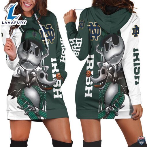 Notre Dame Fighting Irish Jack Skellington And Zero 3D Hoodie Dress