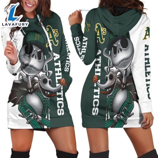 Oakland Athletics Jack Skellington And Zero Hoodie Dress