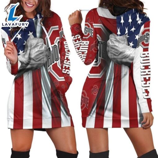 Ohio State Buckeyes Under American Flag 3D Hoodie Dress