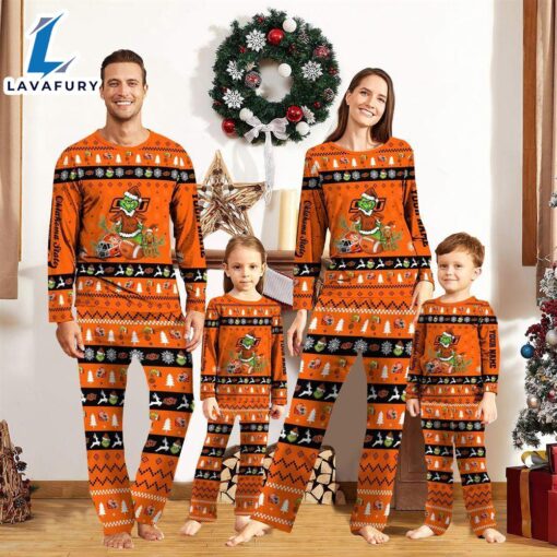 Oklahoma State Cowboys NCAA Custom Name Grinch Christmas And Sport Team Pajama Set  Gift Christmas