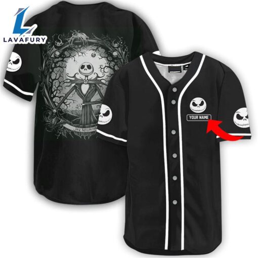 Personalized Jack Skellington Black Baseball Jersey