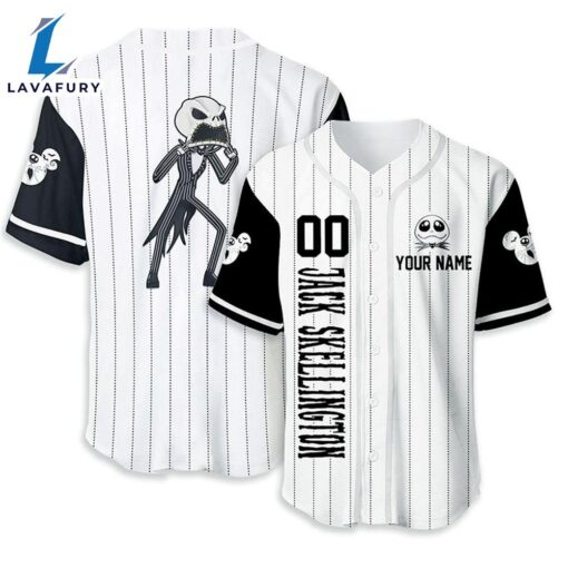 Personalized Jack Skellington Black White Baseball Jersey