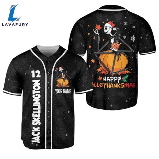 Personalized Jack Skellington Happy Hallothanksmas Baseball Jersey