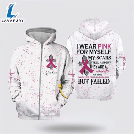 Personalized Name Breast Cancer I Wear Pink For MySelf All Over Print Hoodie