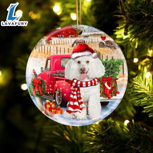 Christmas 2024  Poodle With Red Truck Christmas Ornament, Gift For Christmas