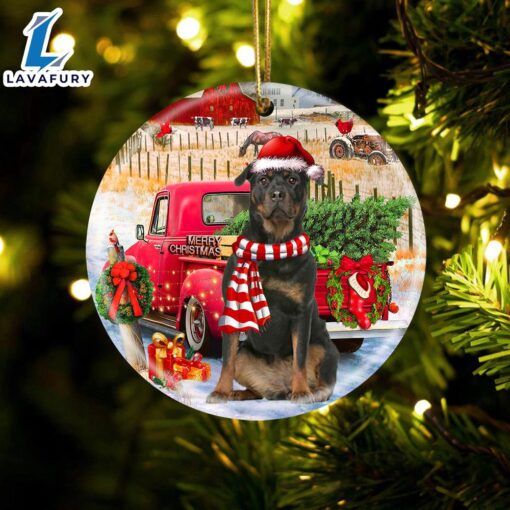 Christmas 2024  Rottweiler 2 With Red Truck Christmas Ornament, Gift For Christmas