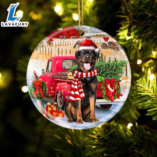 Christmas 2024  Rottweiler With Red Truck Christmas Ornament, Gift For Christmas