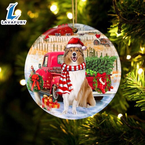 Christmas 2024  Rough Collie With Red Truck Christmas Ornament, Gift For Christmas