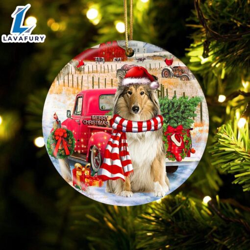 Christmas 2024  Scotch Collie With Red Truck Christmas Ornament, Gift For Christmas