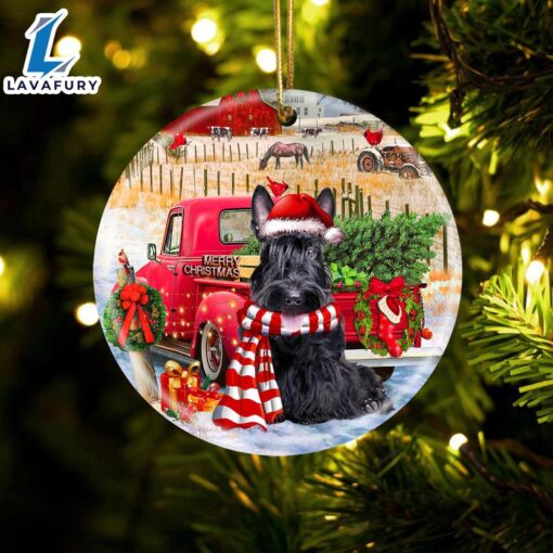 Christmas 2024  Scottish Terrier With Red Truck Christmas Ornament, Gift For Christmas