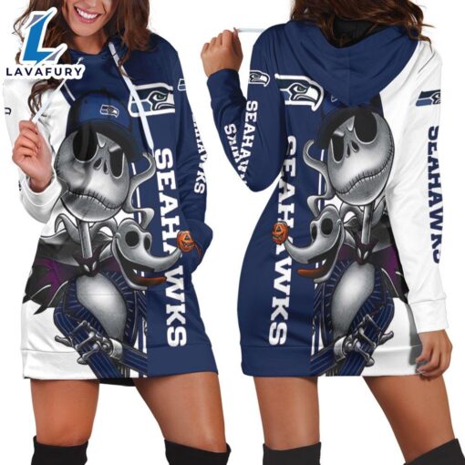 Seattle Seahawks Jack Skellington And Zero Hoodie Dress