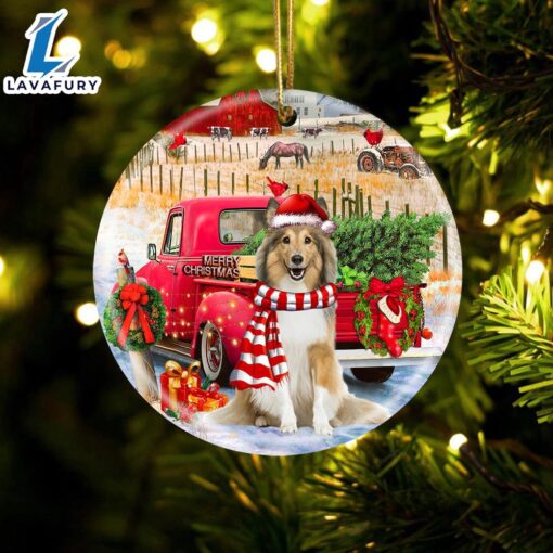 Christmas 2024  Shetland Sheepdog With Red Truck Christmas Ornament, Gift For Christmas