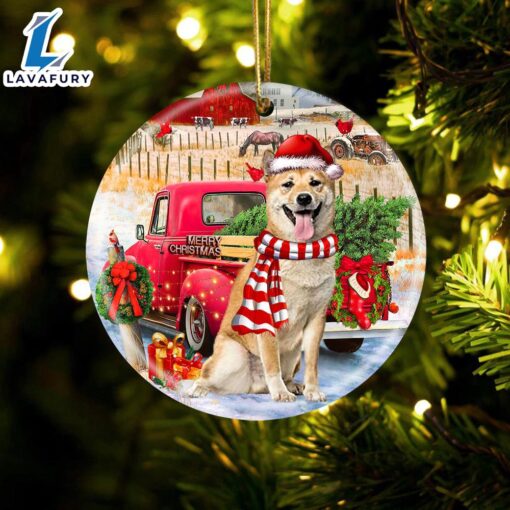 Christmas 2024  Shiba Inu With Red Truck Christmas Ornament, Gift For Christmas