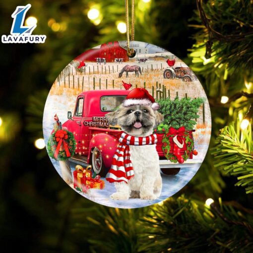 Christmas 2024  Shih Tzu With Red Truck Christmas Ornament, Gift For Christmas