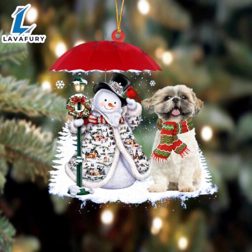 Shih Tzu With Snowman Christmas Ornament, Gift For Christmas Dog Loves