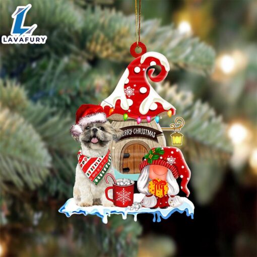 Shih-Tzu With Mushroom House Christmas Ornament, Gift For Christmas Dog Loves