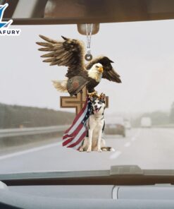 Siberian-Husky And Eagle American Flag…