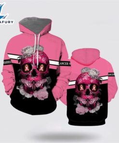 Skull Flower Breast Cancer Awareness All Over Print Hoodie