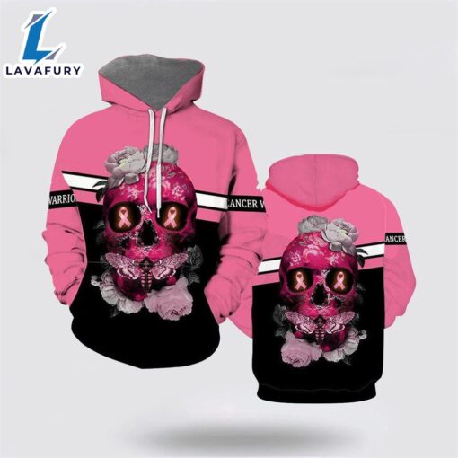 Skull Flower Breast Cancer Awareness All Over Print Hoodie