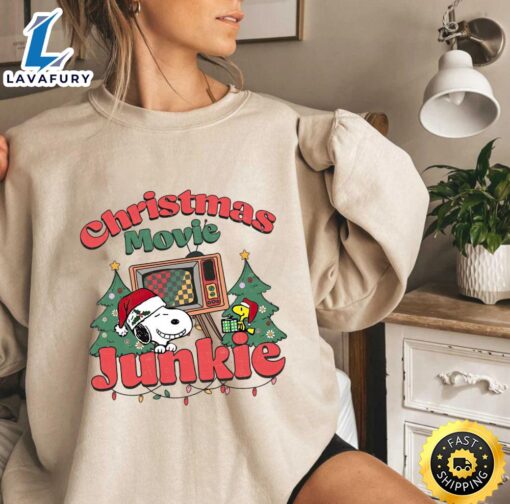 Snoopy Christmas Movie junkie  Merry Christmas Shirt