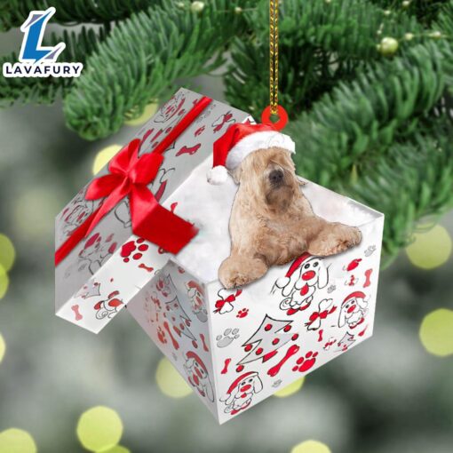 Soft-Coated-Wheaten-Terrier In Gift Box Christmas Ornament, Gift For Christmas Dog Loves