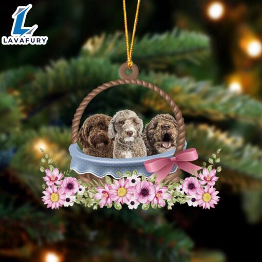 Spanish Water Dog Dogs In The Basket Ornament, Gift For Christmas Dog Loves