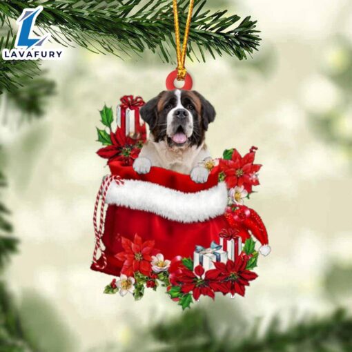 St Bernard In Gift Bag Christmas Ornament, Gift For Christmas Dog Loves